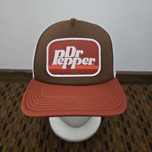 Dr Pepper Trucker Hat Brown Red White Snapback Mesh Soda Logo Cap